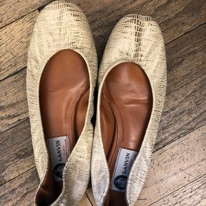 Lanvin beige gold leather embossed ballerina flats